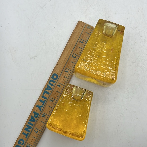 Fire & Light Citrus Yellow Gold Candle Holders Art Glass Collectible Decor Set 2 - Picture 13 of 16